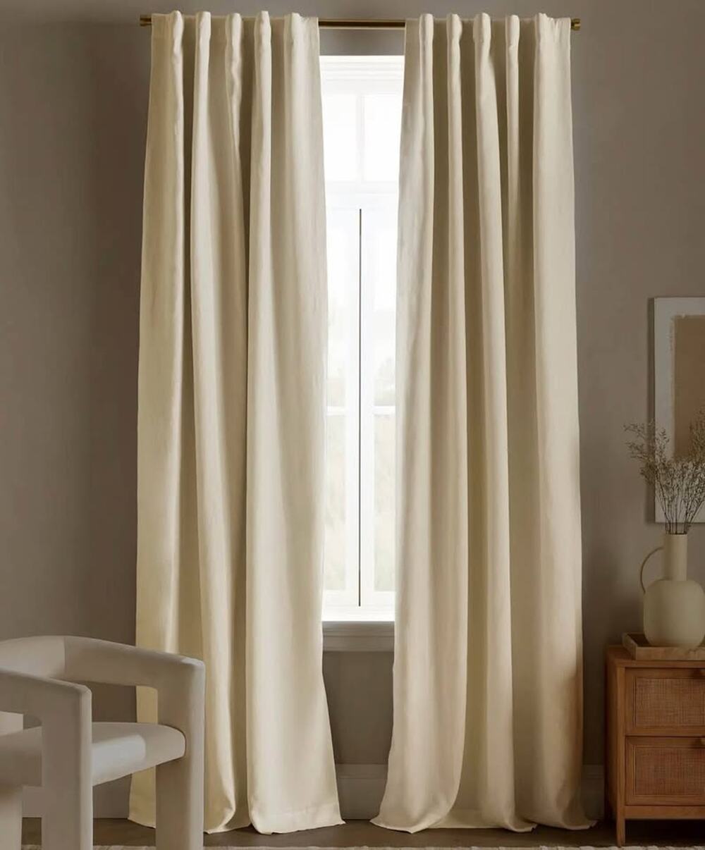 Quince European Linen True Blackout Curtain Single Panel Ivory 96x96 New